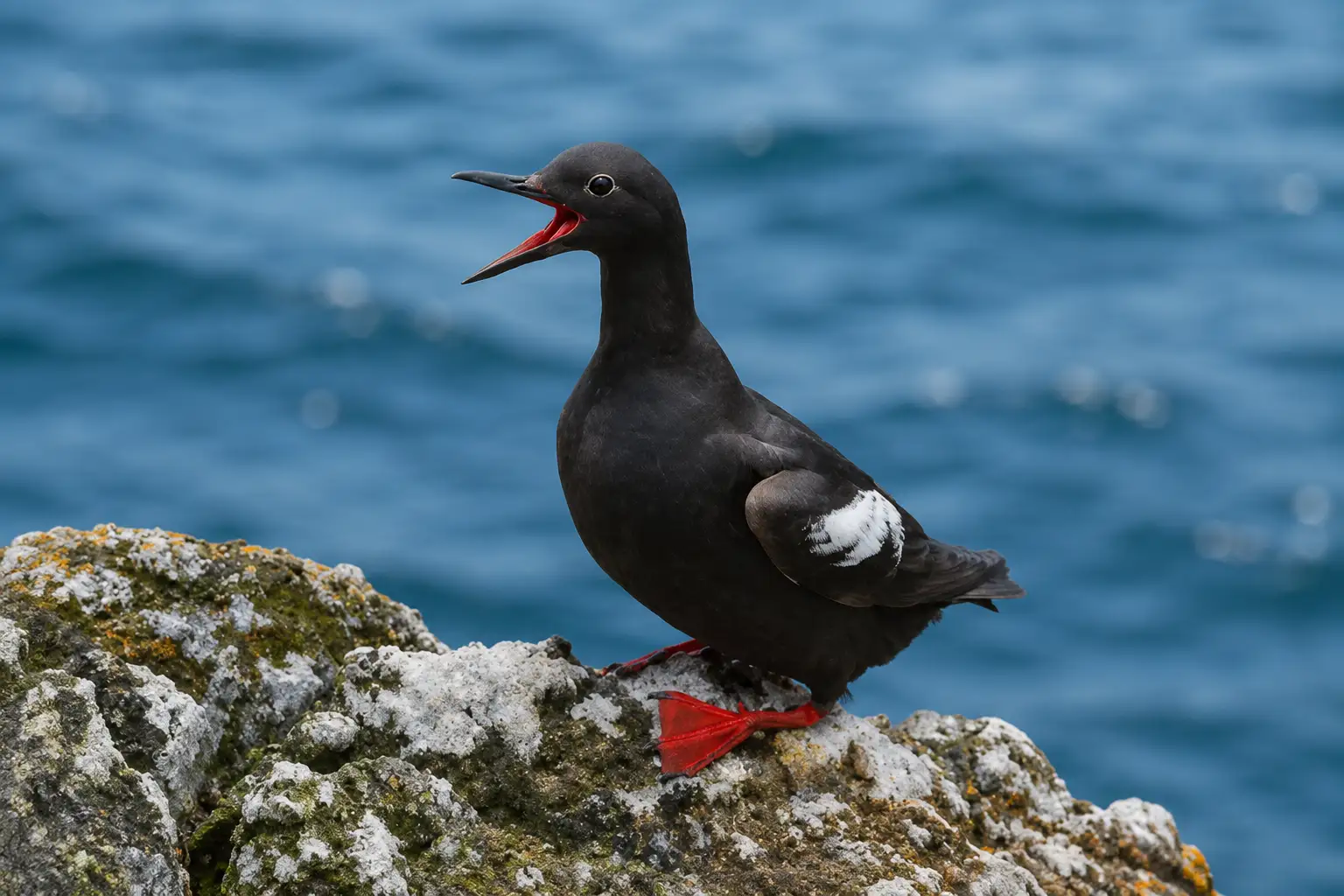 Close up on Pigeon Guillemot head showing the eye ring and long black bill